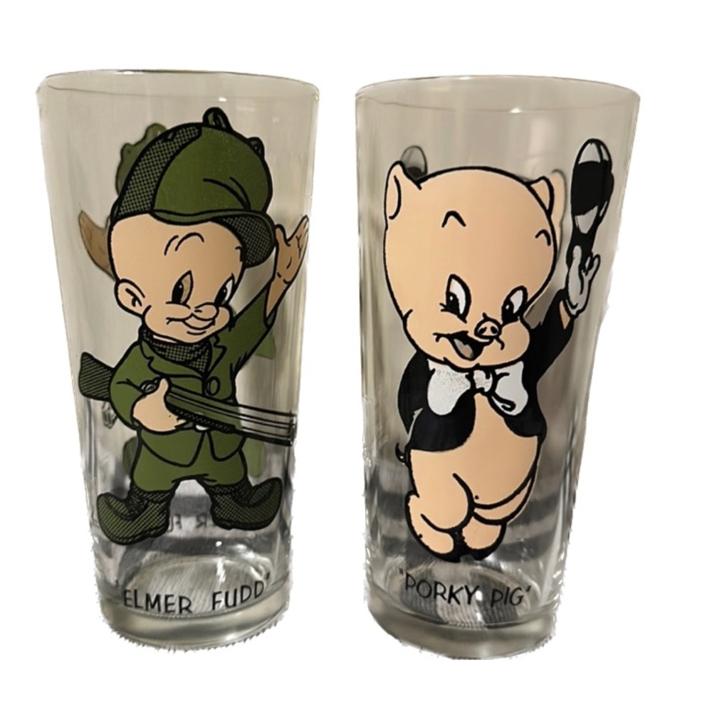 Vintage 1973 Pepsi/Warner Bros. Elmer Fudd & Porky Pig Collector Series Glasses